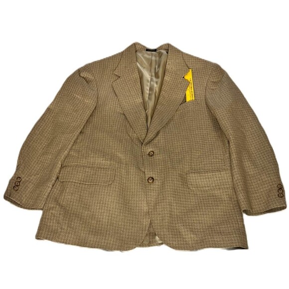 Vintage Lana Moda Fine Italian Mens Blazer Beige Tan Silk Wool Size 42R - Picture 3 of 12